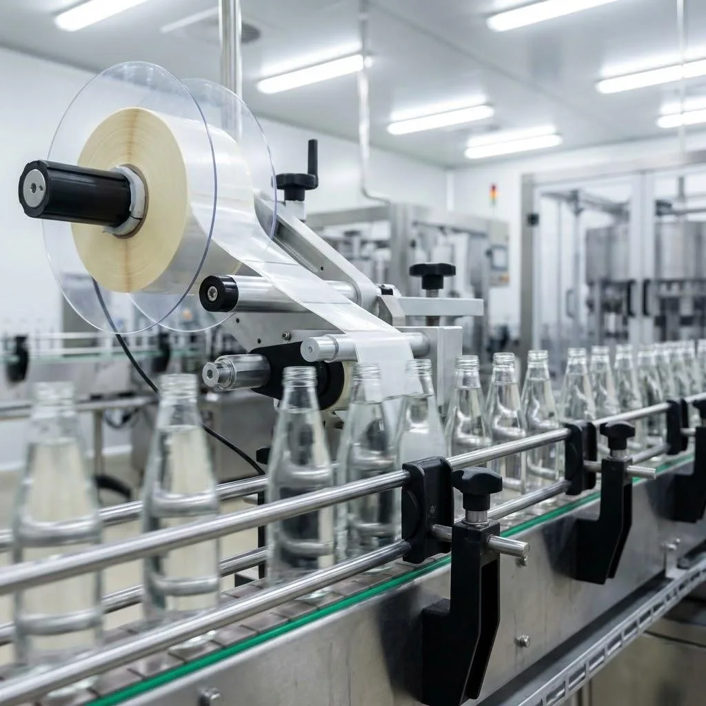 High-speed industrial label applicator demonstrating precision machine-ready labels