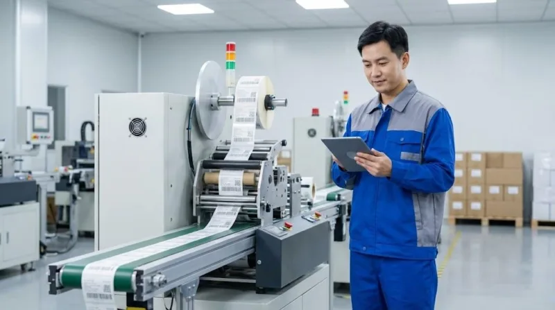 Chinese Printing Engineer Conducting A Pre Press Technical Audit Near An Automated Label Manufacturing Line.