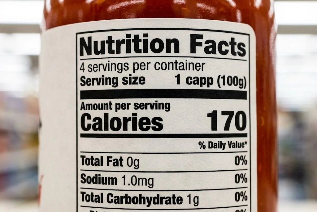 Close Up Of A Sharp, High Resolution Nutrition Facts Label On A Food Bottle, Ensuring Regulatory Legibility.