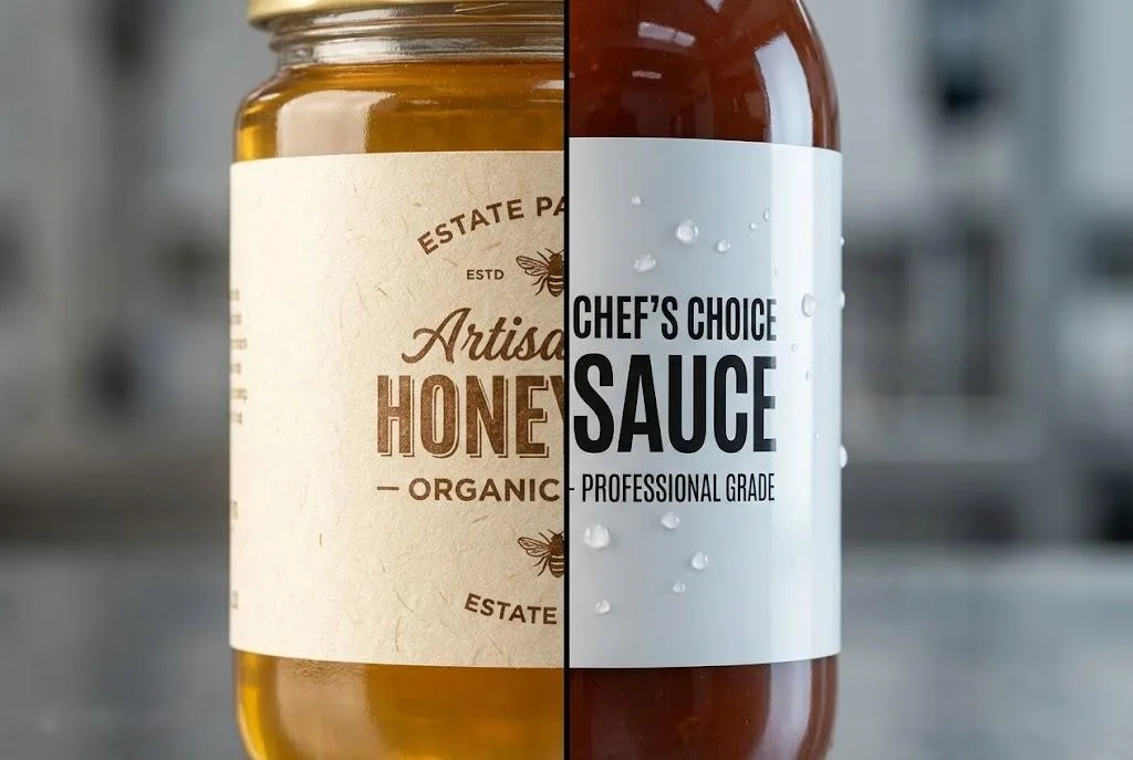 Comparison Of Artisan Textured Paper And Waterproof Synthetic Bopp Food Labels