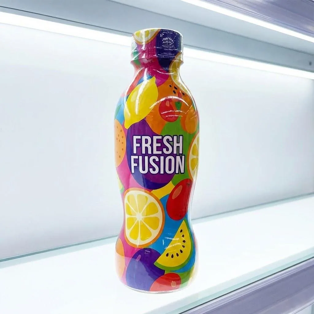 Full Body Petg Shrink Sleeve Labels On A Beverage Bottle For 360 Degree Branding.