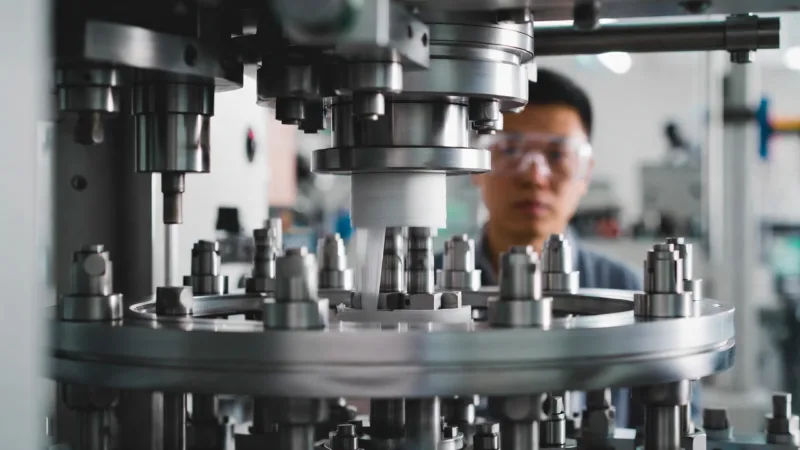 Macro Shot Of Label Matrix Waste Being Neatly Wound On A High Precision Flexographic Press In A Clean And Organized Factory Environment.