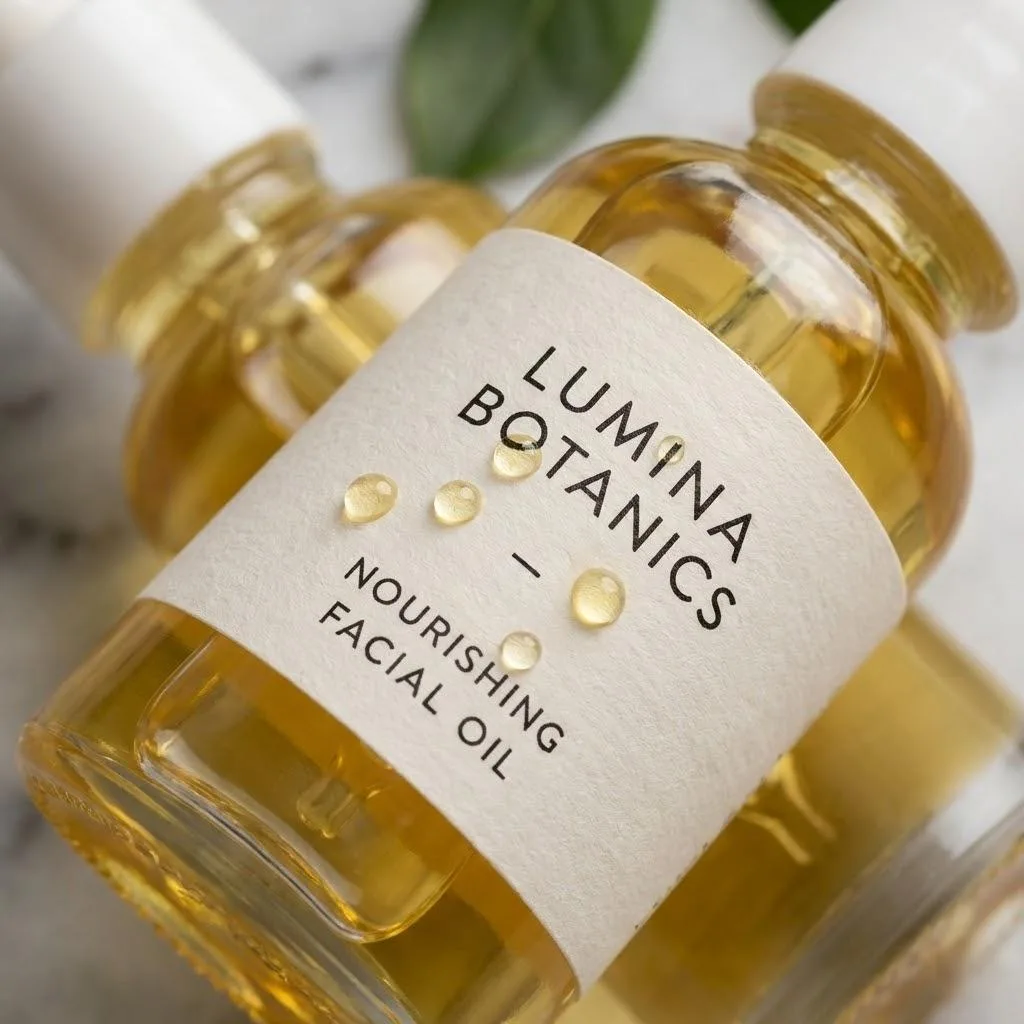 Oil Resistant Matte Label On A Skincare Dropper Bottle With Oil Droplets.