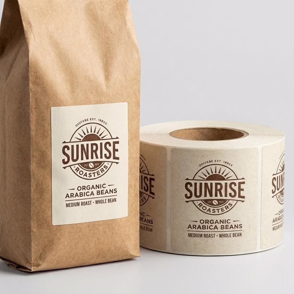 Premium Textured Coffee Labels With Moisture Resistant Finish For Boutique Brand Packaging.