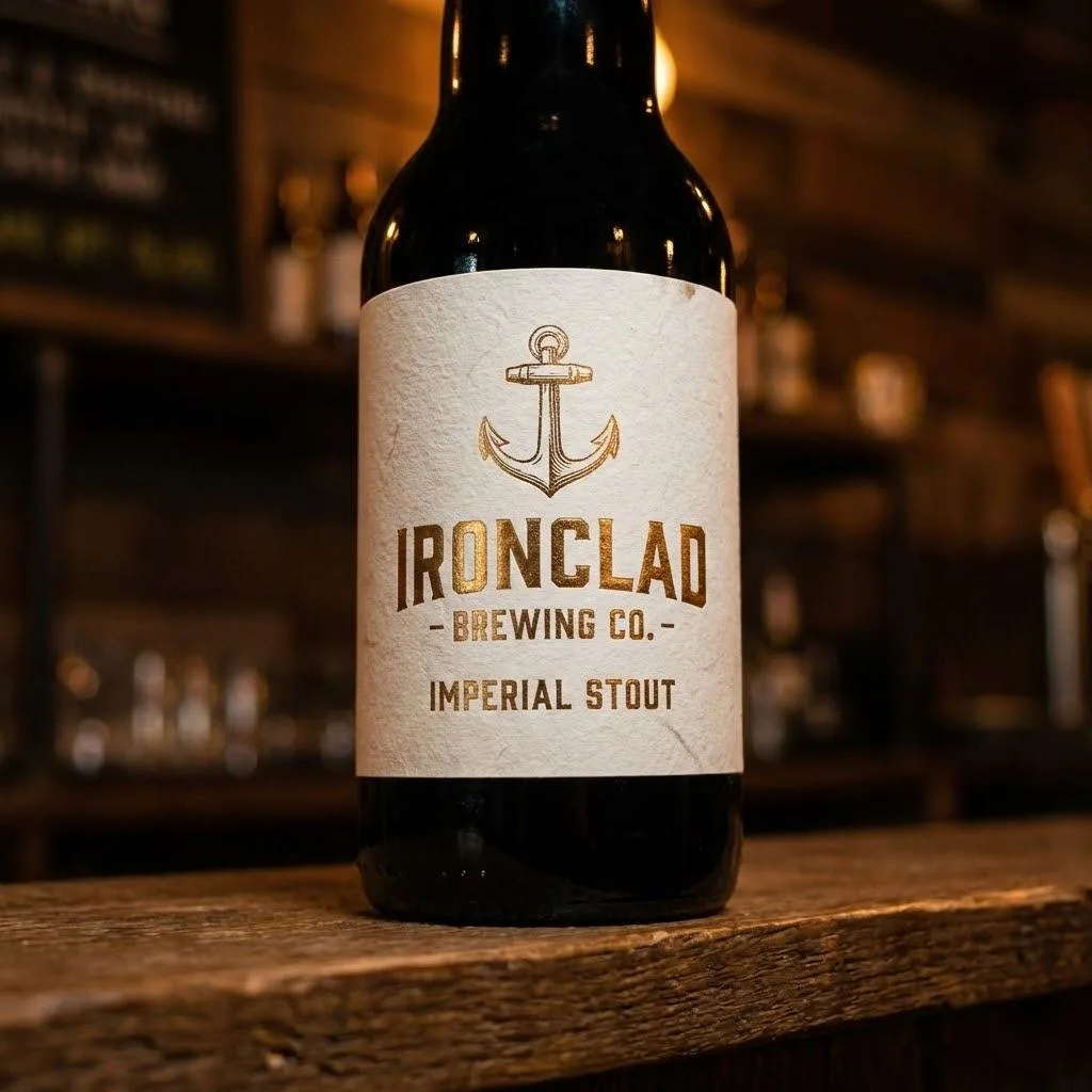 Premium Textured Spirits Labels With Metallic Copper Foil For Craft Alcohol Brands.