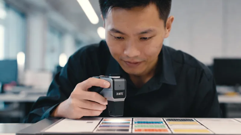 Quality Control Technician Verifying Color Accuracy With A Spectrophotometer.
