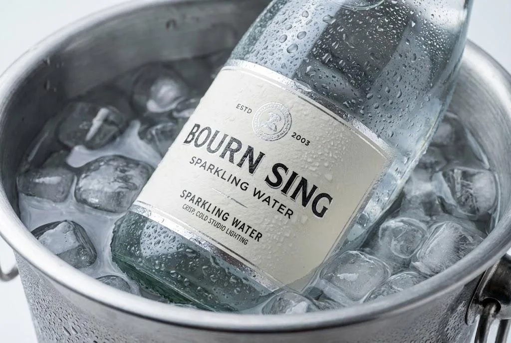 Waterproof Sparkling Water Label Showing Zero Peeling During Ice Bucket Immersion Test With Heavy Condensation.