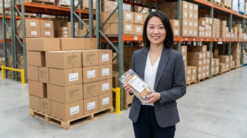 A Professional Project Manager Confirming The Quality Of Perfectly Labeled Products In An Organized Warehouse Environment.