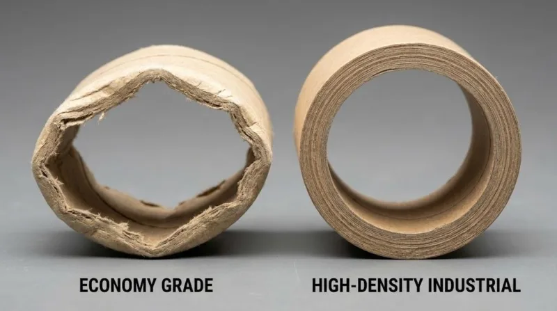 Macro Comparison Shot Of A Crushed Oval Shaped Cardboard Core Versus A Perfectly Circular High Density 3 Inch Label Roll Core.