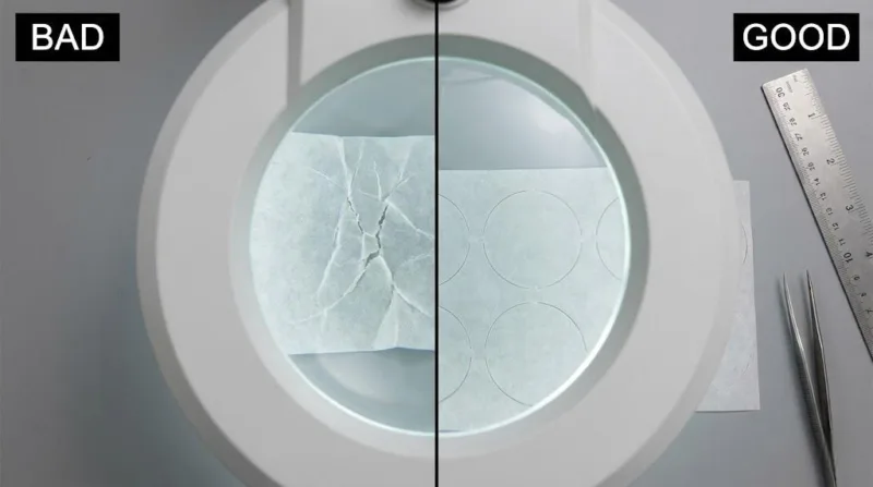 Macro Comparison Shot Showing The Difference Between Damaging Deep Die Cuts And Precision 55 Percent Depth Label Liners.