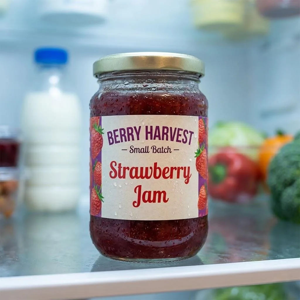 Moisture Proof Custom Food Labels For Glass Jam Jars In Cold Storage.
