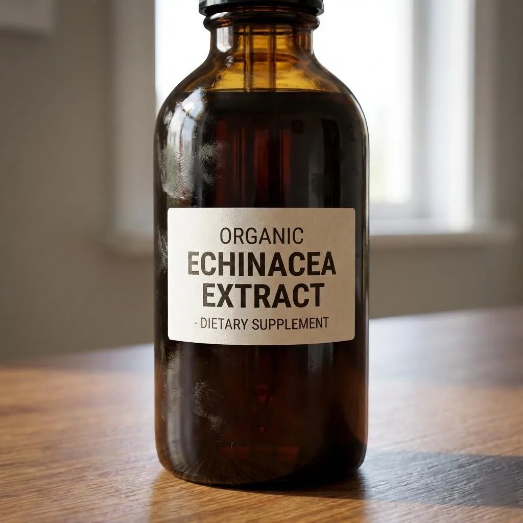Oil Resistant Herbal Extract Tincture Label On An Amber Glass Dropper Bottle, Remaining Clean Despite Smudges.