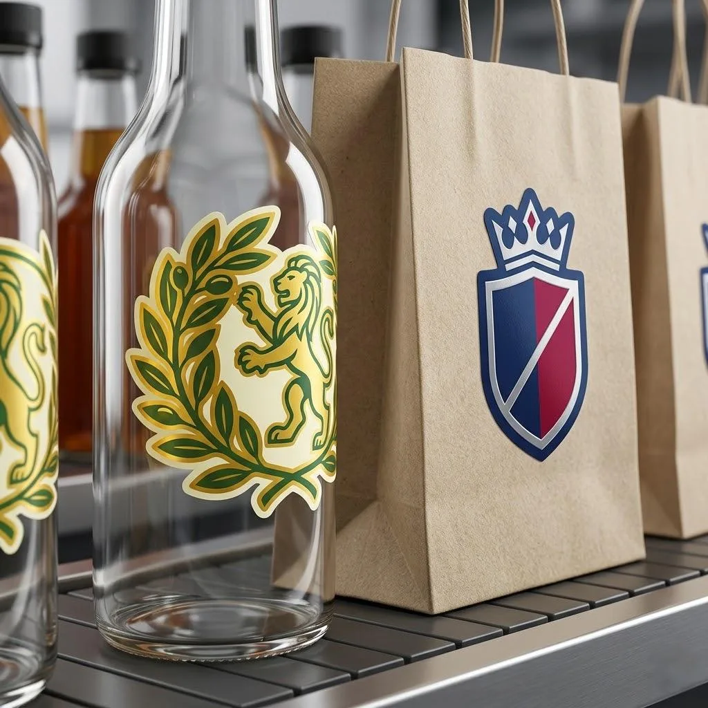 Custom Die Cut Logo Stickers For Retail Bottle And Bag Packaging Branding.