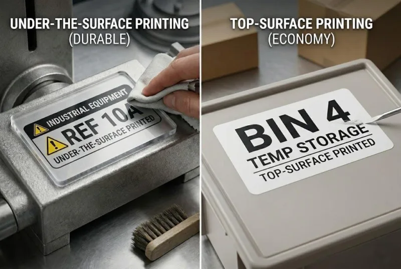 Durable 3m Industrial Warning Label Applied To A Heavy Machinery Gearbox Component In A Workshop.