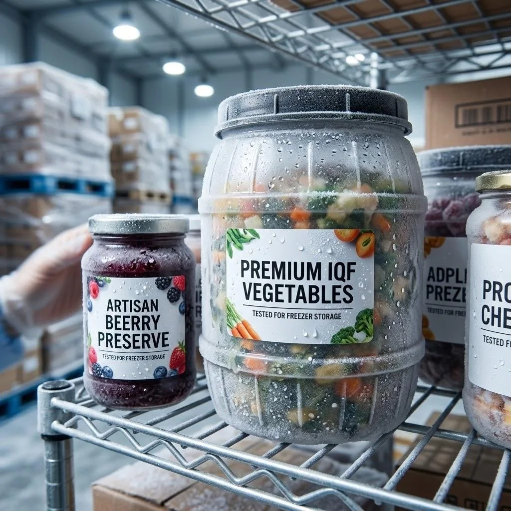 Freezer Safe Food Labels And Moisture Resistant Packaging Testing For Cold Storage Environments.