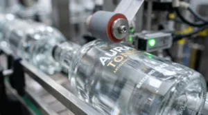 Macro Shot Of A Perfectly Applied Clear On Clear Label On A Premium Glass Bottle Showing No Defects.