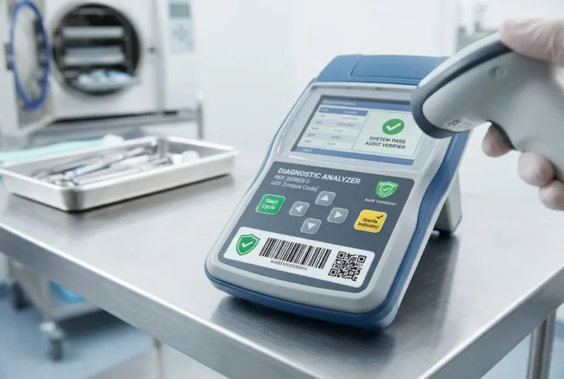 Medical Device Labels And Lexan Control Panel Overlays On A Diagnostic Analyzer In A Hospital Setting.