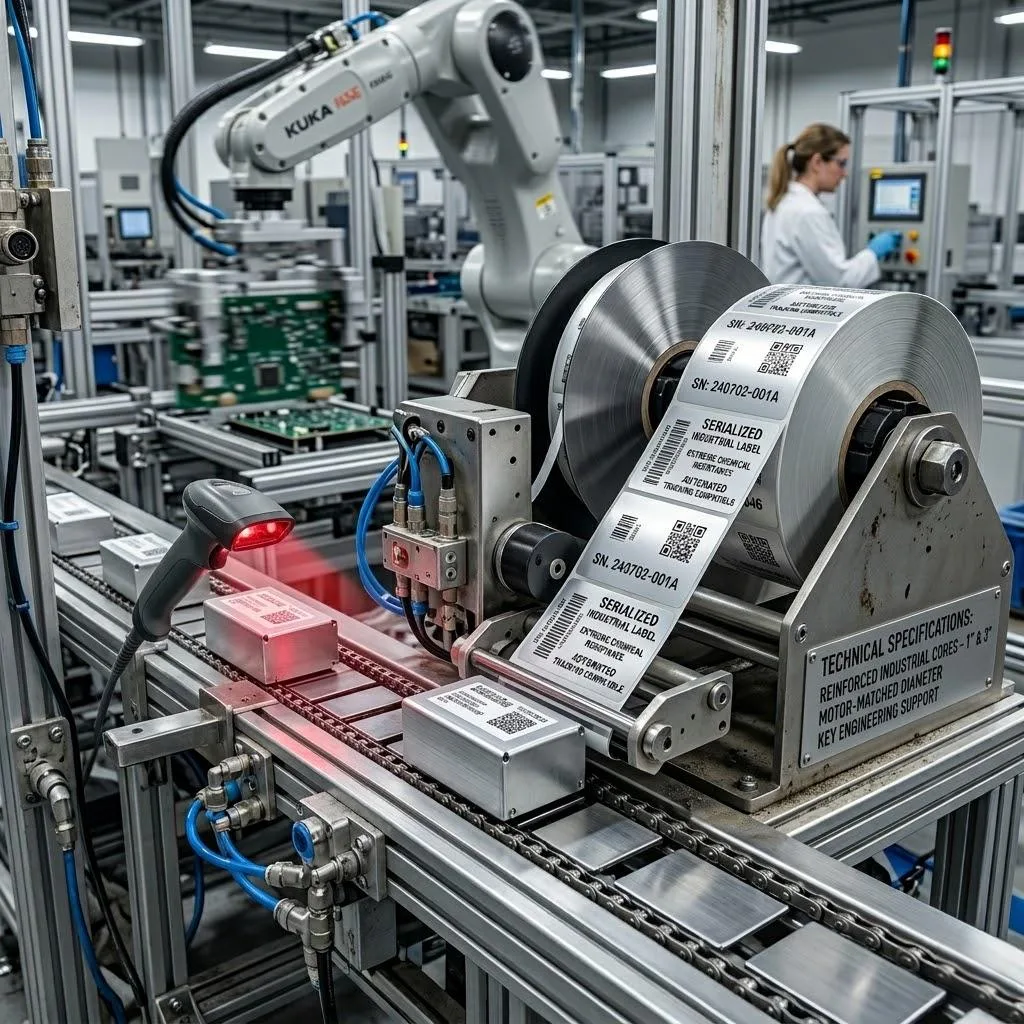 Serialized Industrial Component Roll Labels For Assembly Line Tracking.