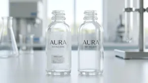 Macro Comparison Of Frosting Effect Versus Crystal Clear Finish On Clear Labels Applied To Glass Containers.