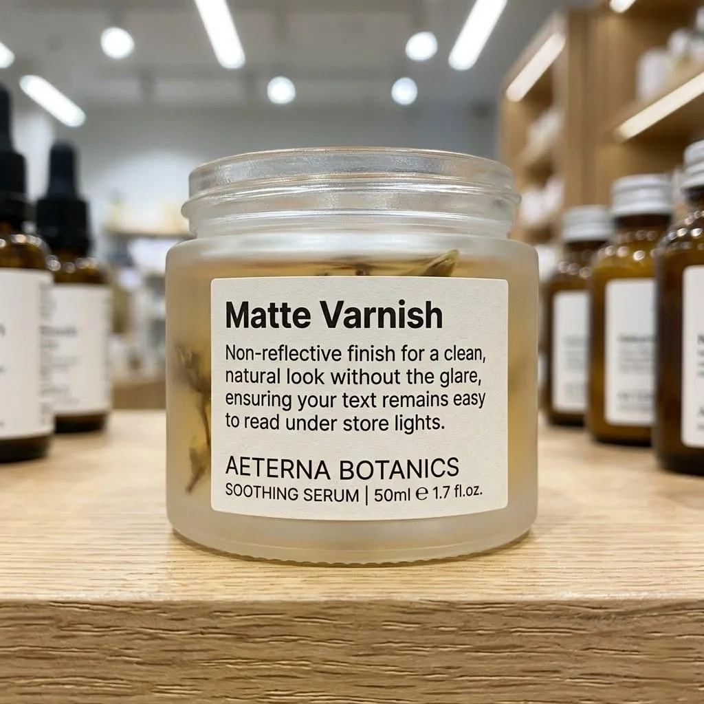 Premium Cosmetic Jar Label With Matte Varnish Non Reflective Finish For Clear Readability.