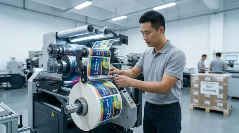 Professional Chinese Technician Calibrating An Automated Labeling Machine For High Speed Application On A Clean Factory Floor. 副本