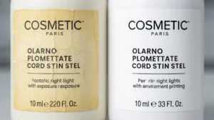 Side By Side Comparison Of A Yellowed Faded Label Versus A New Uv Resistant Pigment Ink Label For Retail Packaging.