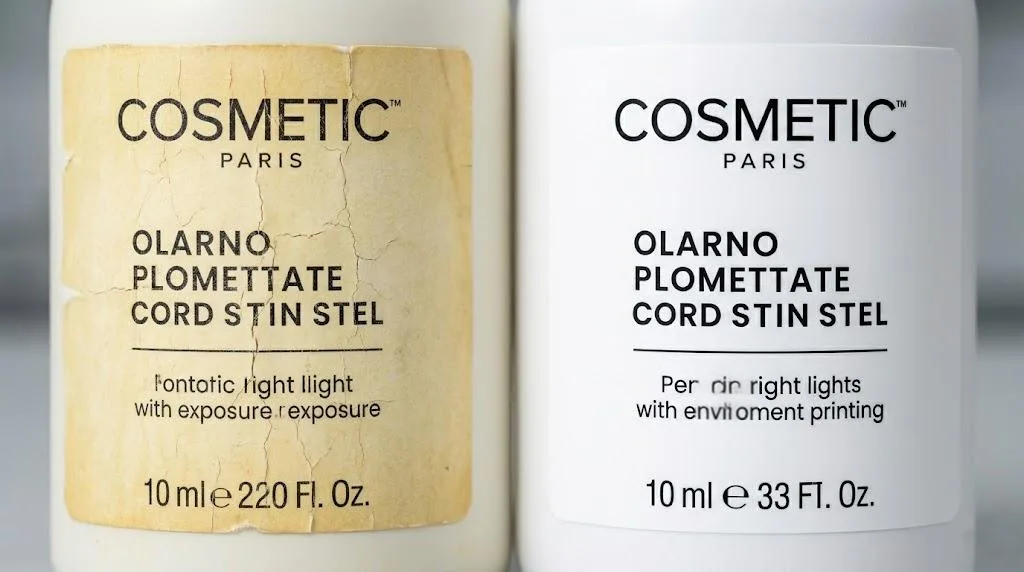 Side By Side Comparison Of A Yellowed Faded Label Versus A New Uv Resistant Pigment Ink Label For Retail Packaging.