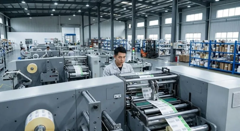 A Chinese Technician Monitoring Orderly Custom Label Production Lines In A Modernized Chinese Factory Environment