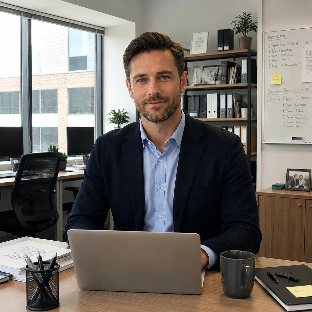 Male Ceo In Modern Office Environment With Authentic Workspace.