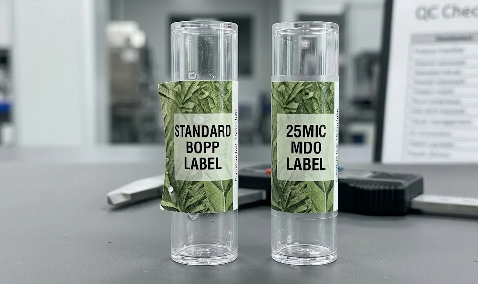 Side By Side Macro Comparison Of A Flagging Standard Label Showing Edge Lift Versus A Perfectly Conf