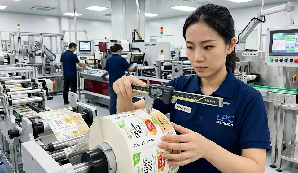 Inspector checking custom roll label boxes for DDP shipment