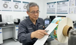 Technician verifying serialized database at digital prepress workstation