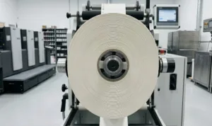 Technician calibrating optical sensor on automatic label applicator