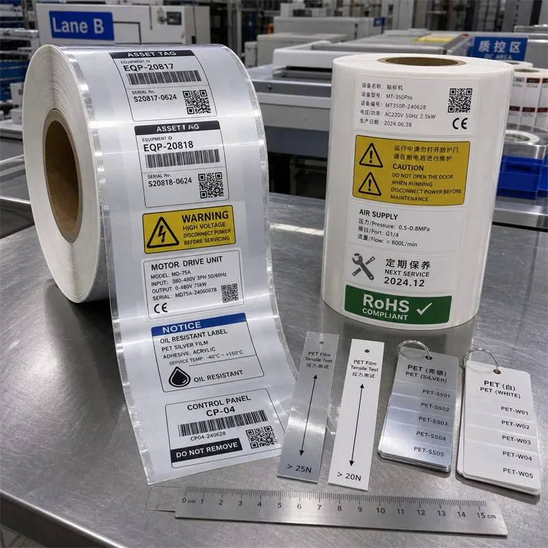 PET film roll labels for industrial applications