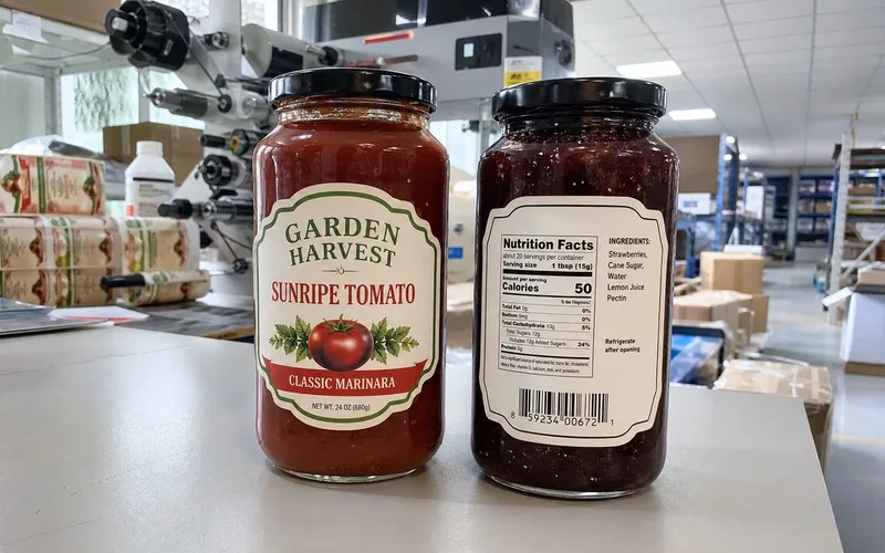 Custom die cut labels on food and beverage jars
