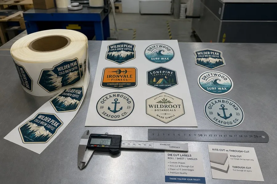 Custom die cut labels in various shapes on roll and sheet formats