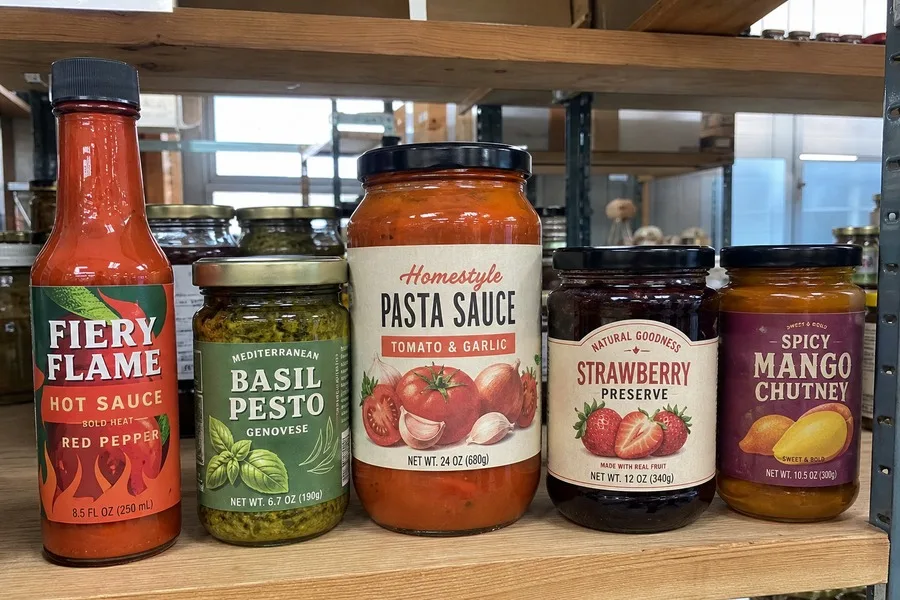 Custom food labels sauce and jam jars