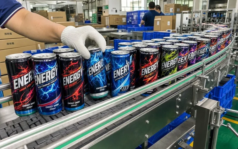 Energy drink labels high speed production