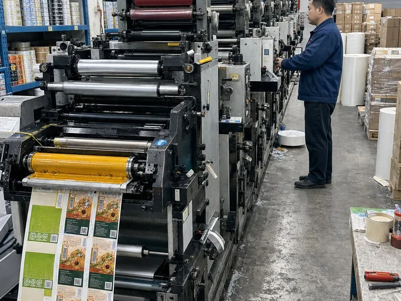 Flexographic press printing food label rolls