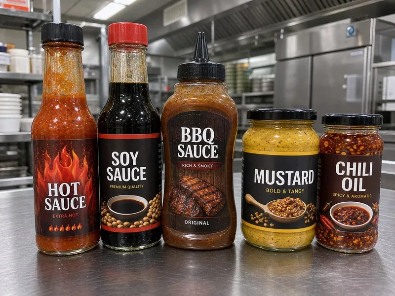 Sauce and condiment bottle labels