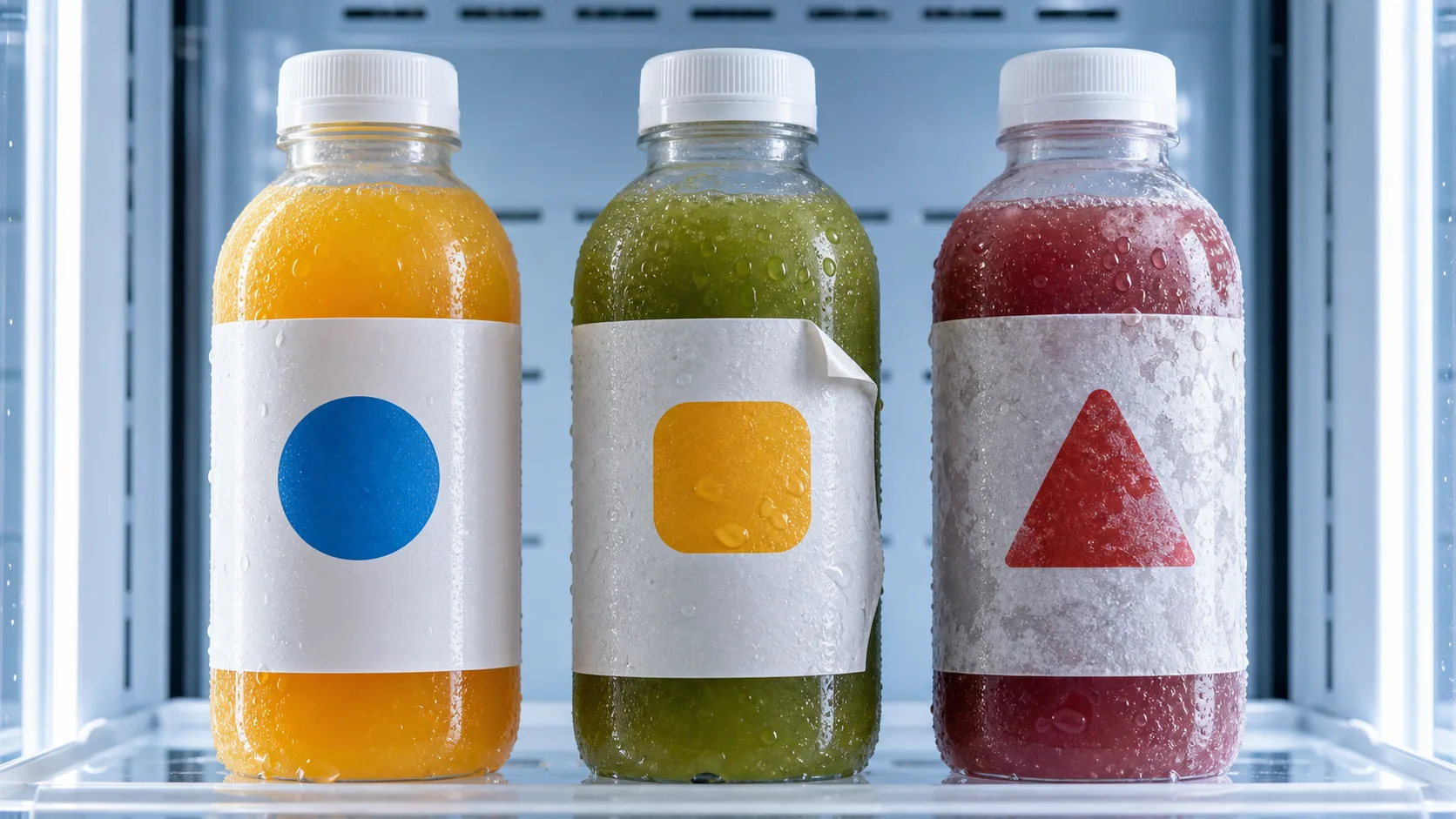 BOPP PET and laminated paper juice bottle label failure comparison under condensation