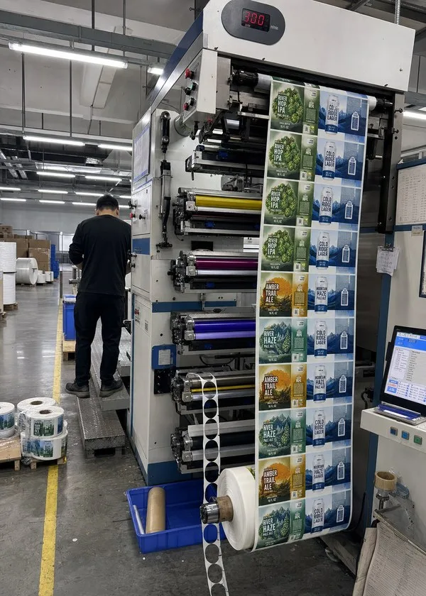 Flexographic press printing custom beer label rolls