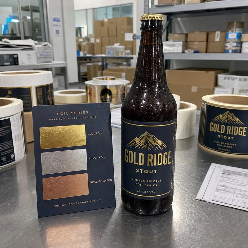Metallic foil label on limited-edition craft beer