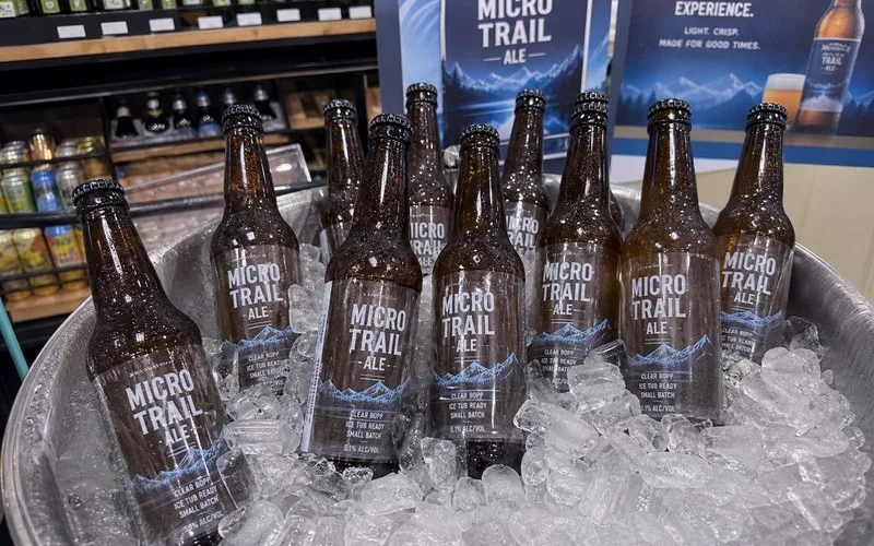 UK microbrew bottles in iced retail display