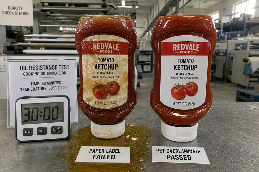 Oil resistant food labels PET film