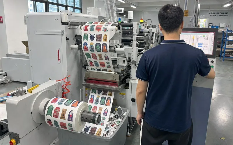 Shenzhen servo rotary die cutting facility producing custom shaped label rolls
