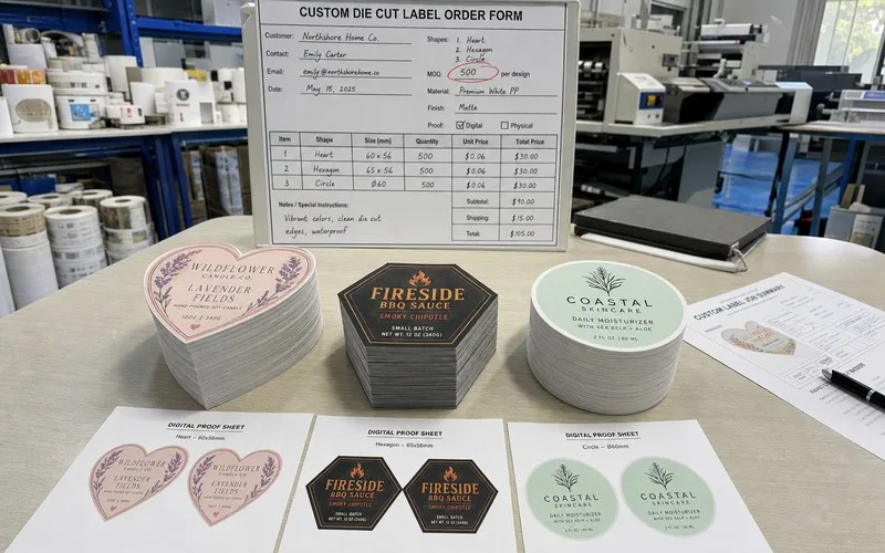 Small batch custom shaped die cut labels