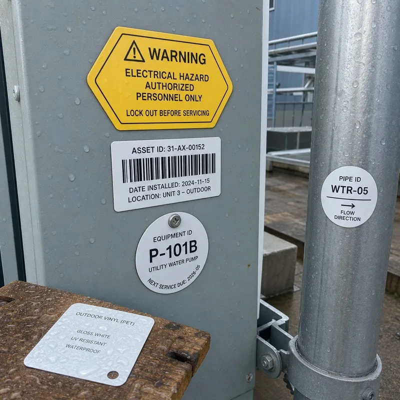 Vinyl die cut labels for outdoor and industrial use