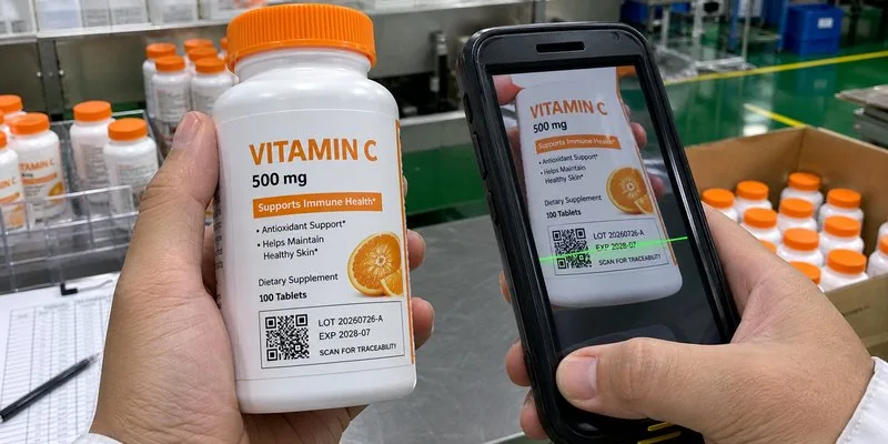 Batch number QR code on supplement label