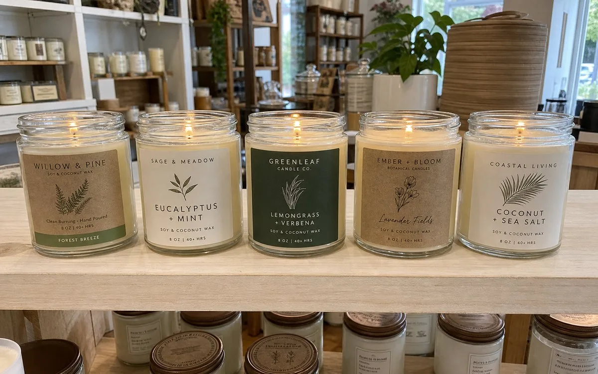 Soy and coconut wax candle jars with custom labels